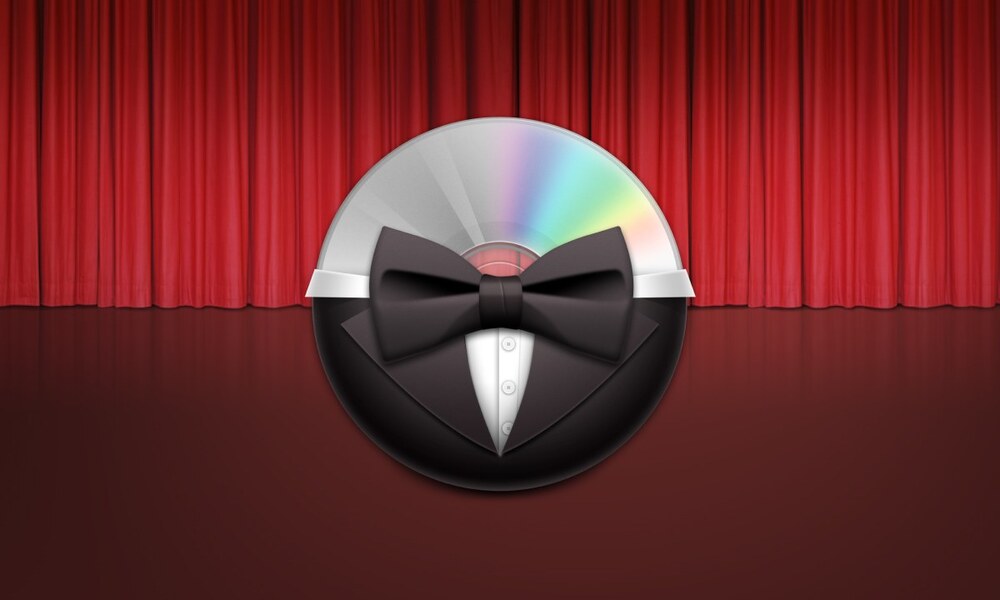 The bowtie icon. Literally a Compact Disk wearing a tuxedo and a bowtie, in front of red velvet curtains.